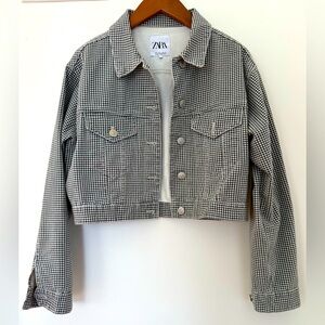 ZARA DENIM Jacket 🧥Women Houndstooth Jeans Jacket Black & White Checkered Size S